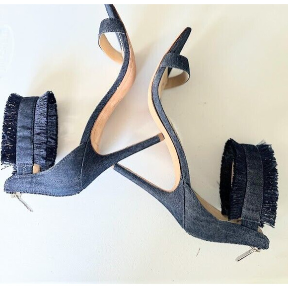 Sam Edelman Anabeth Denim Fringe 4" Heels Sandals Womens Size 8.5 Open Toe Zip - Picture 8 of 8